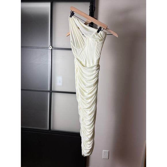 House of CB Valentina White Asymmetric Cutout Midi Dress Size Small - Picture 2 of 10